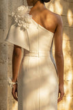 Floral Maxi Sheath White Beach Wedding Dress with Slit