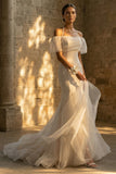 Mermaid Sweep Train White Boho Wedding Dress