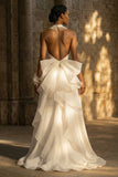 Maxi High Neck A Line White Boho Wedding Dress