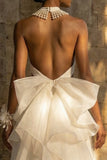 Maxi High Neck A Line White Boho Wedding Dress