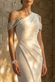 Mermaid Maxi Ruched White Boho Wedding Dress