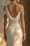 Mermaid Maxi Ruched White Boho Wedding Dress