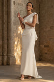 Mermaid Ruched White Maxi One Shoulder Boho Wedding Dress