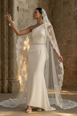 Mermaid Ruched White Maxi One Shoulder Boho Wedding Dress