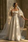 White Ruffled Sweep Train Halter Backless Boho Wedding Dress