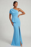 Mermaid Long Sky Blue Beaded Mother of the Bride Dress with Slit