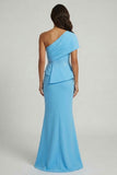 Mermaid Long Sky Blue Beaded Mother of the Bride Dress with Slit