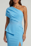 Mermaid Long Sky Blue Beaded Mother of the Bride Dress with Slit