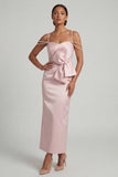 Blush Sheath Beaded Long Mother of the Bride Dress with Bow