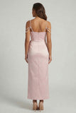 Blush Sheath Beaded Long Mother of the Bride Dress with Bow