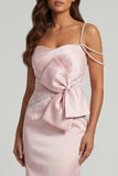 Blush Sheath Beaded Long Mother of the Bride Dress with Bow