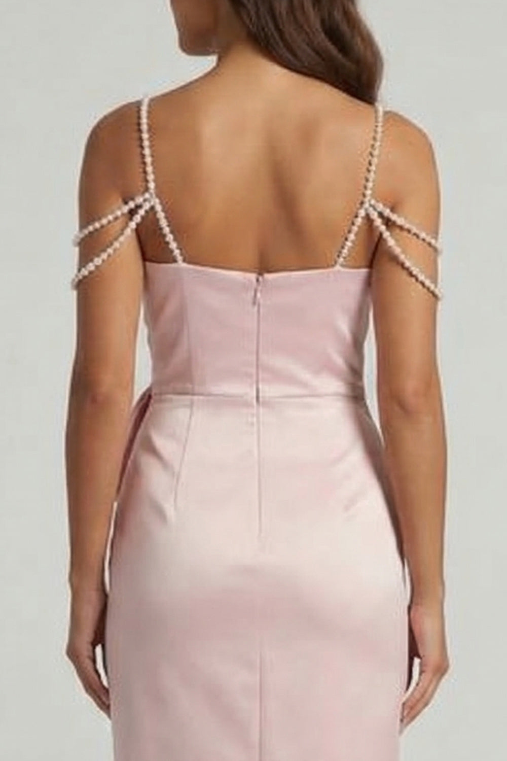 Blush Sheath Beaded Long Mother of the Bride Dress with Bow