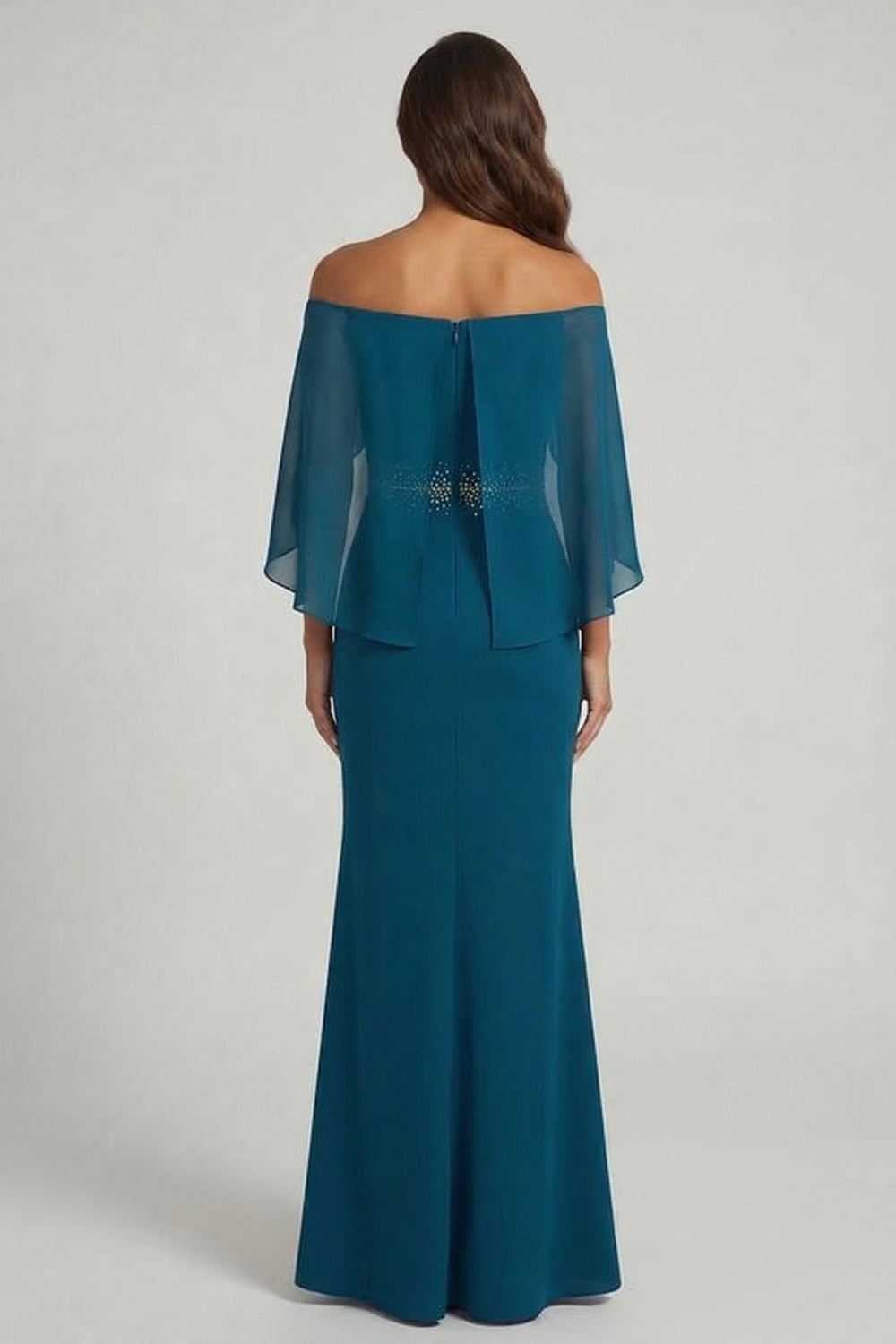 Peacock Blue Mermaid Long Beaded Mother of the Bride Dress with 3D Flower