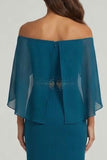 Peacock Blue Mermaid Long Beaded Mother of the Bride Dress with 3D Flower