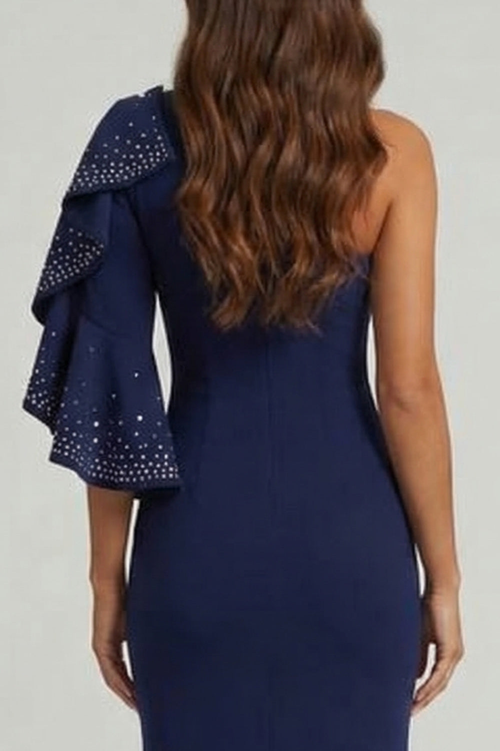 Navy Mermaid Long Beaded Mother of the Bride Dress with Ruffles
