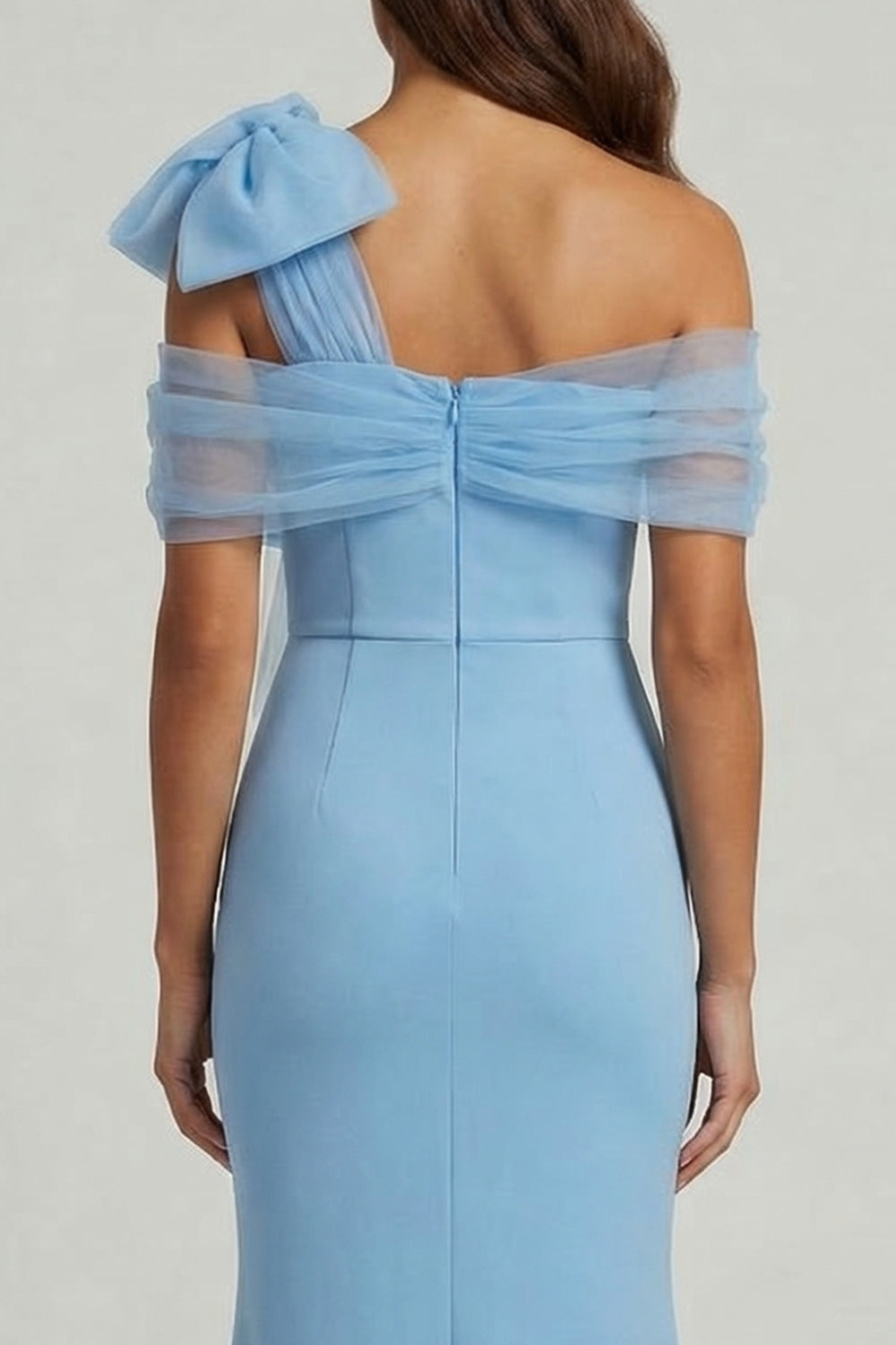 Long Sky Blue Mermaid Mother of the Bride Dress with Bow
