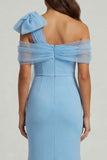 Long Sky Blue Mermaid Mother of the Bride Dress with Bow