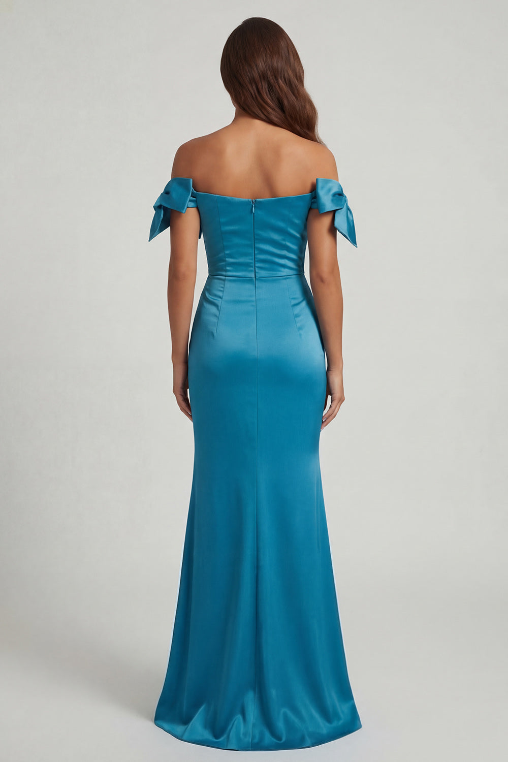 Ruched Peacock Green Mermaid Long Mother of the Bride Dress with Bow