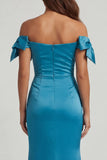 Ruched Peacock Green Mermaid Long Mother of the Bride Dress with Bow