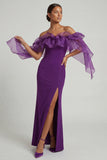 Sheath Purple Long Mother of the Bride Dress with Ruffles