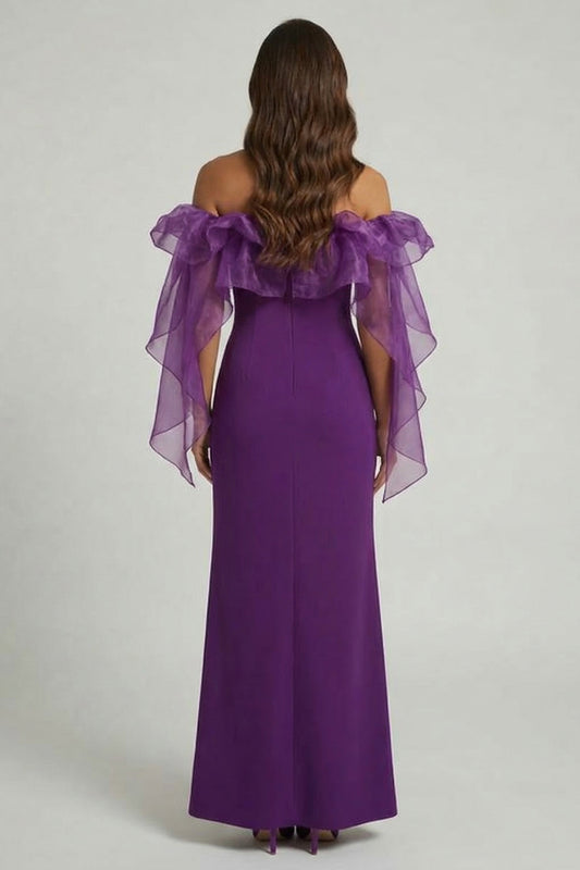 Sheath Purple Long Mother of the Bride Dress with Ruffles