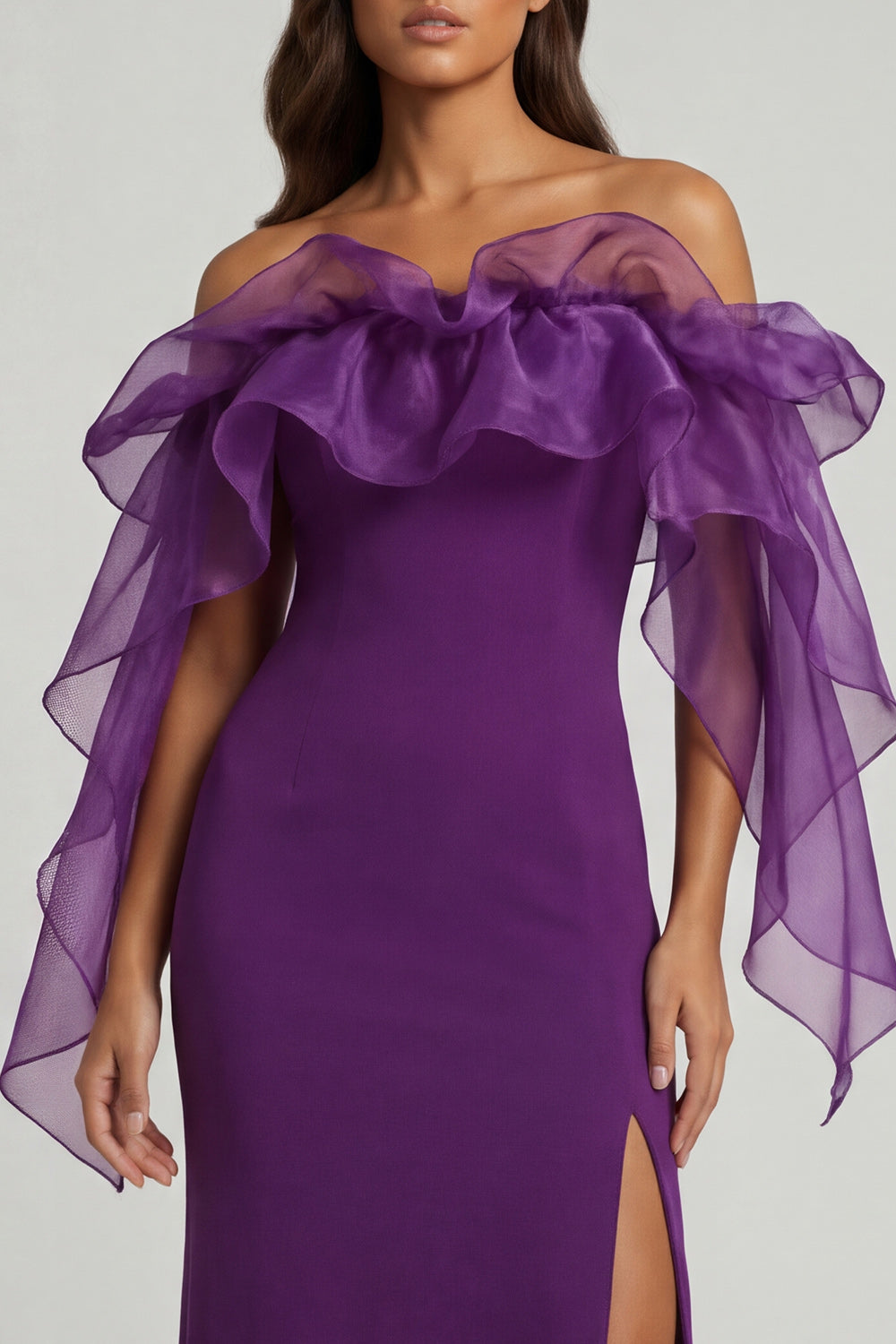 Sheath Purple Long Mother of the Bride Dress with Ruffles