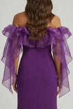 Sheath Purple Long Mother of the Bride Dress with Ruffles