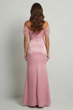 Pink Sheath Long Ruched Mother of the Bride Dress with Slit