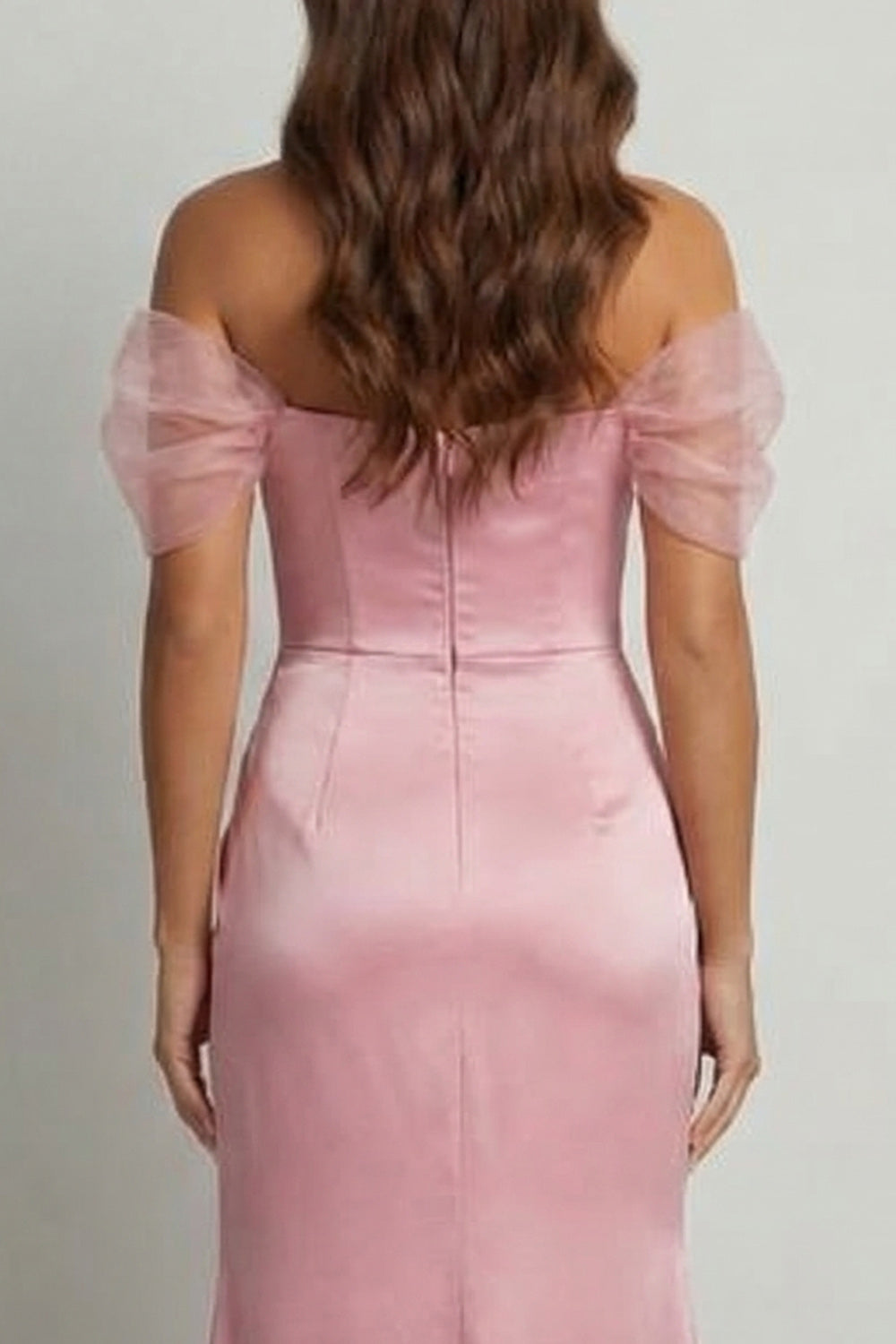 Pink Sheath Long Ruched Mother of the Bride Dress with Slit
