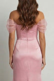 Pink Sheath Long Ruched Mother of the Bride Dress with Slit