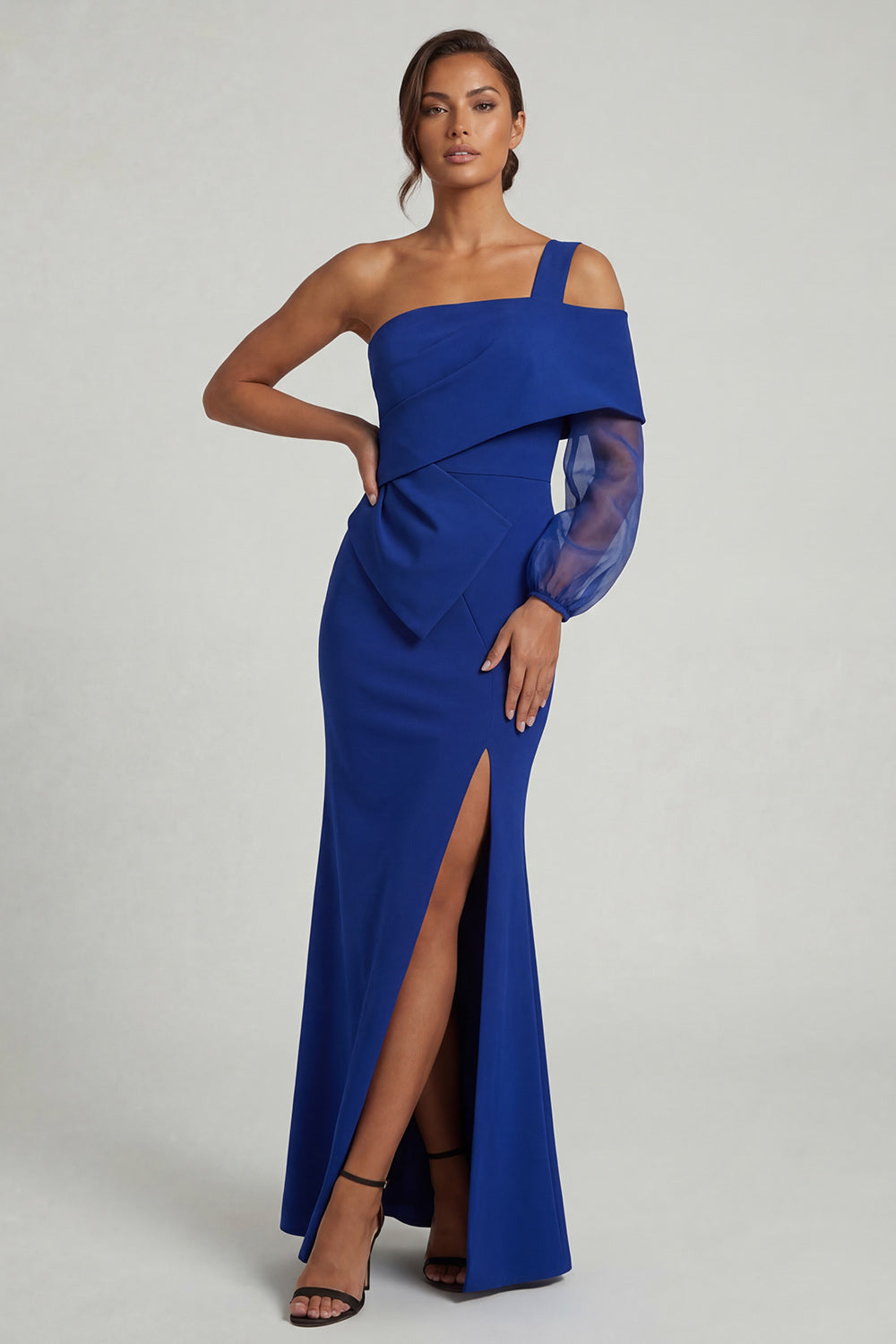 Royal Blue One Shoulder Mermaid Long Mother of the Bride Dress with Slit
