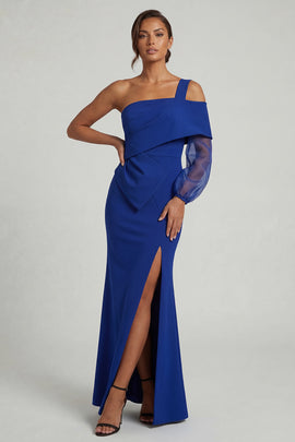 Royal Blue One Shoulder Mermaid Long Mother of the Bride Dress with Slit
