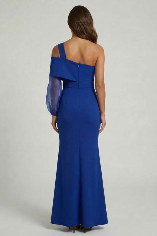 Royal Blue One Shoulder Mermaid Long Mother of the Bride Dress with Slit