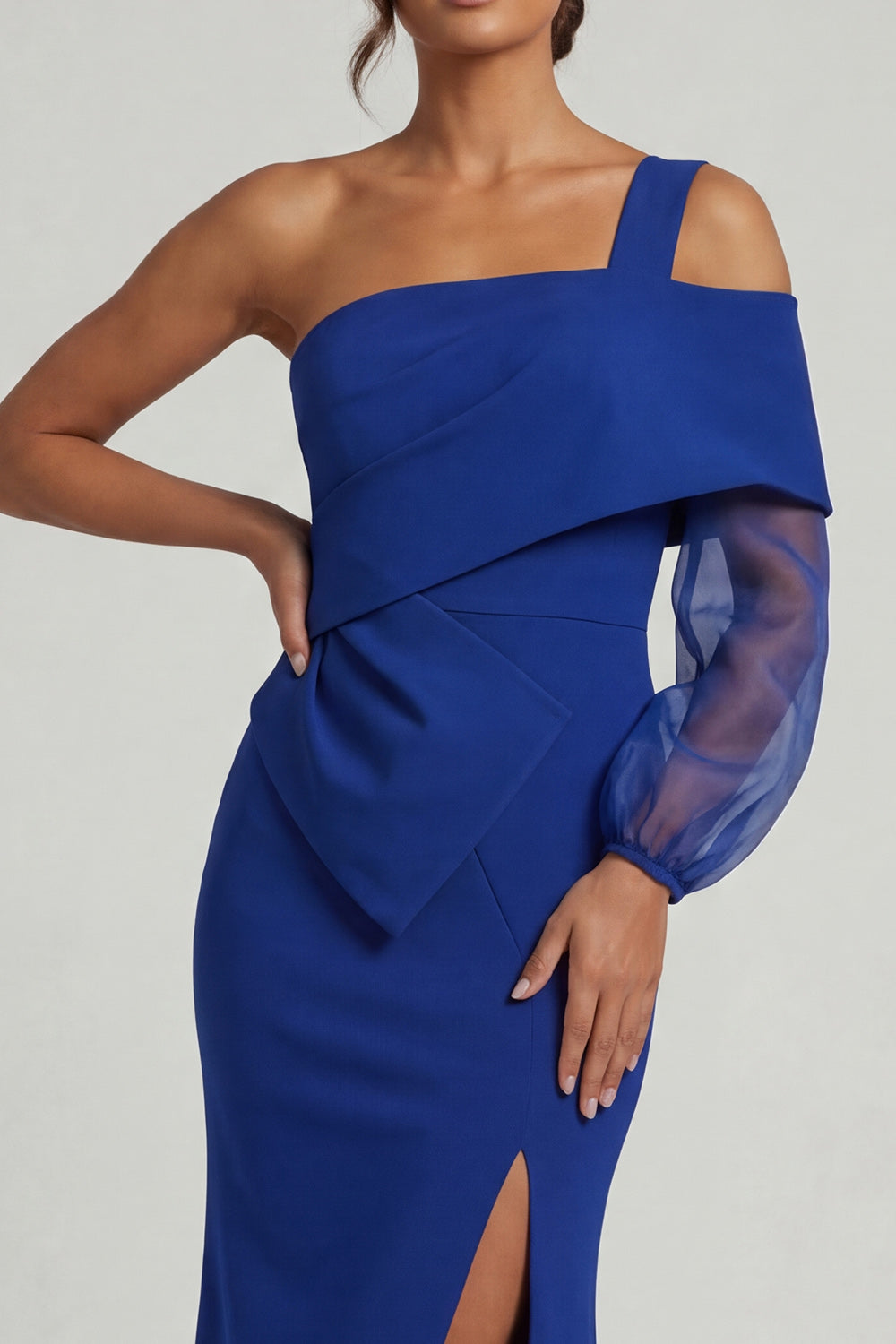 Royal Blue One Shoulder Mermaid Long Mother of the Bride Dress with Slit