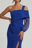 Royal Blue One Shoulder Mermaid Long Mother of the Bride Dress with Slit