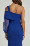 Royal Blue One Shoulder Mermaid Long Mother of the Bride Dress with Slit