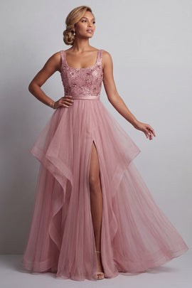 Sparkly Pink A Line Long Sequin Mother of the Bride Dress with Ruffles