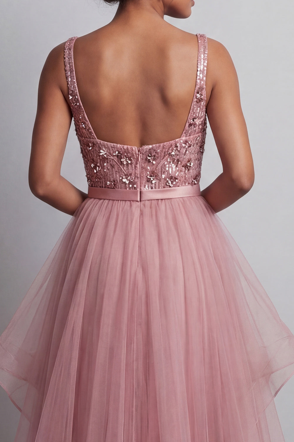 Sparkly Pink A Line Long Sequin Mother of the Bride Dress with Ruffles