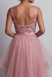 Sparkly Pink A Line Long Sequin Mother of the Bride Dress with Ruffles