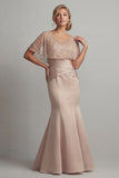 Long Ruched Sequin Sparkly Champagne Mermaid Mother of the Bride Dress