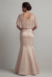 Long Ruched Sequin Sparkly Champagne Mermaid Mother of the Bride Dress