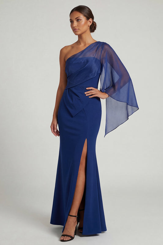 Dark Blue Long Mermaid Mother of the Bride Dress with Slit