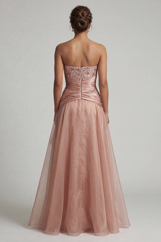A Line Dusty Rose Beaded Long Mother of the Bride Dress with Ruffles