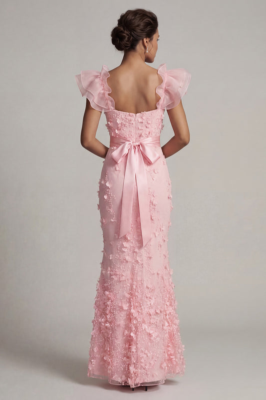 Blush Mermaid Long Floral Mother of the Bride Dress with Ruffles
