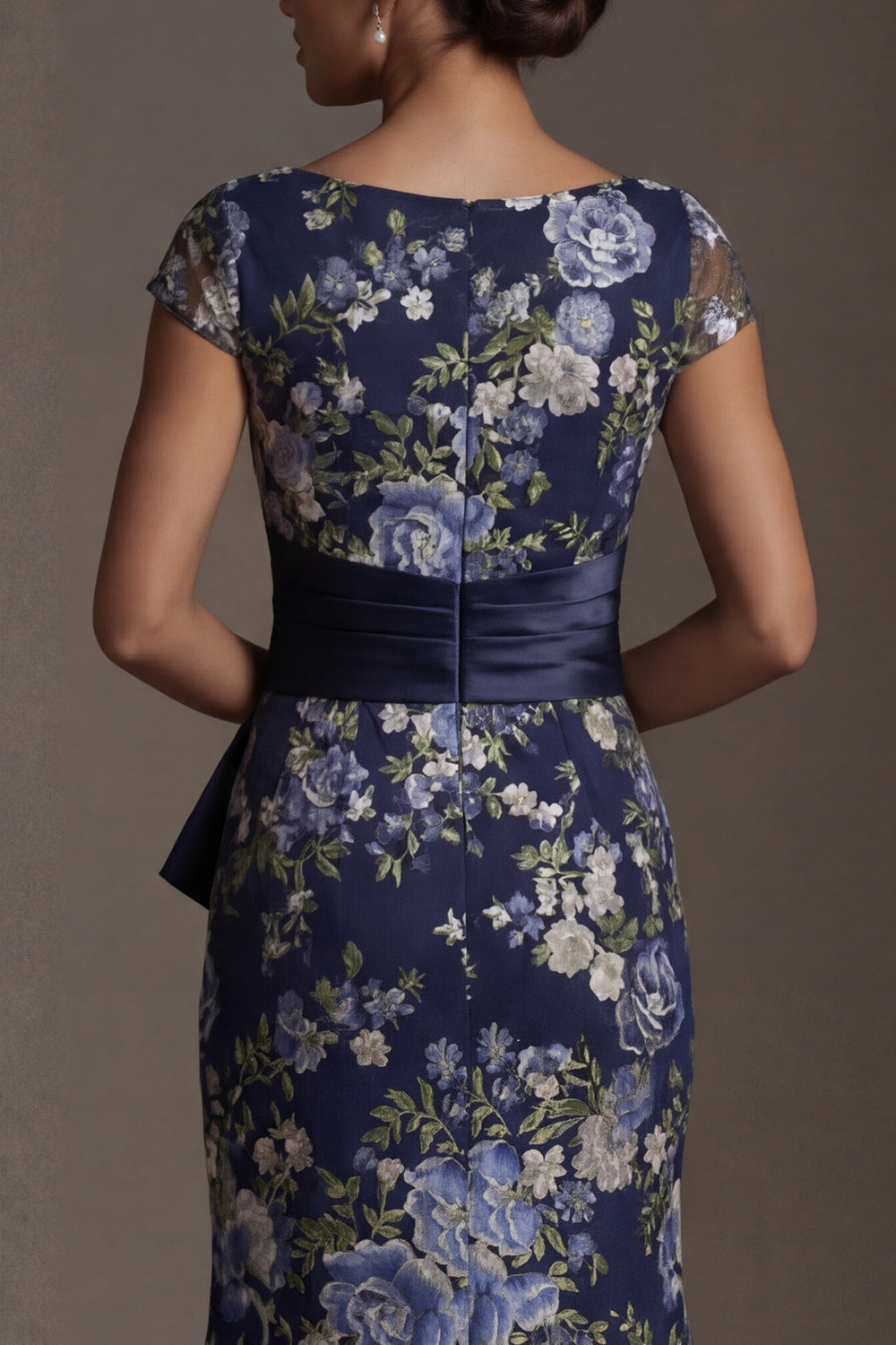 Navy Mermaid Floral Long Mother of the Bride Dress with Slit
