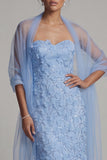Sparkly Sky Blue Mermaid Floral Beaded Long Mother of the Bride Dress with Shawl