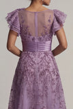 A Line Floral Long Purple Mother of the Bride Dress with Ruffles