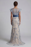 Floral Mermaid Long Dusty Blue Mother of the Bride Dress with Ruffles