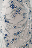 Floral Mermaid Long Dusty Blue Mother of the Bride Dress with Ruffles