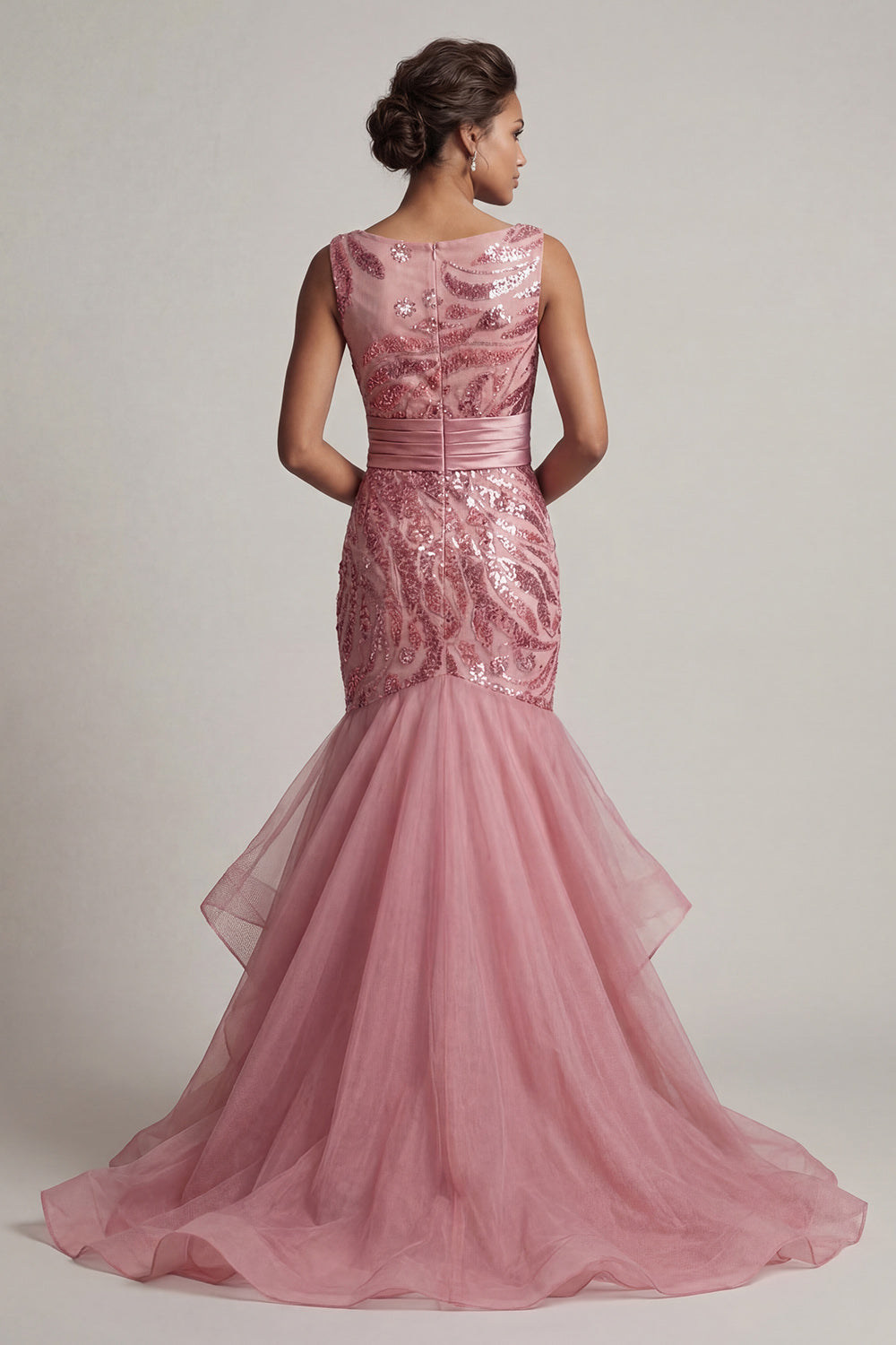 Sparkly Pink Long Mermaid Sequin Mother of the Bride Dress with Ruffles